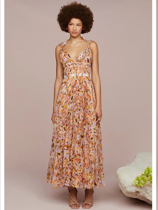 AMUR Dresses & Skirts - AMUR Neve Pleated Chiffon Dress in Pebble Beach